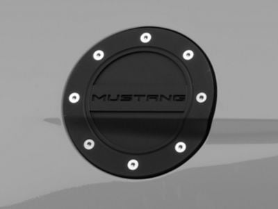 Drake Muscle Cars Competition Series Fuel Door with Mustang Logo; Black (15-23 Mustang)