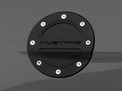 Drake Muscle Cars Competition Series Fuel Door with Mustang Logo; Black (15-23 Mustang)