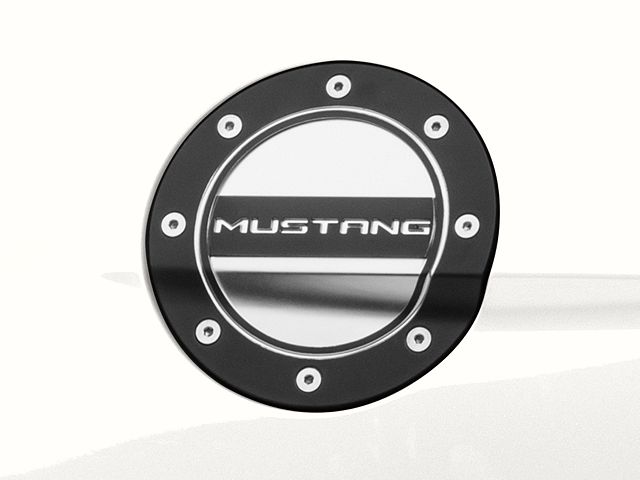 Drake Muscle Cars Competition Series Fuel Door; Black and Silver (15-23 Mustang)