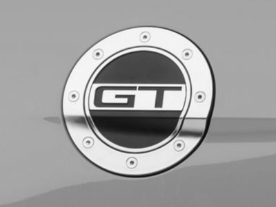 Mustang Competition Series Fuel Door with GT Logo; Silver and