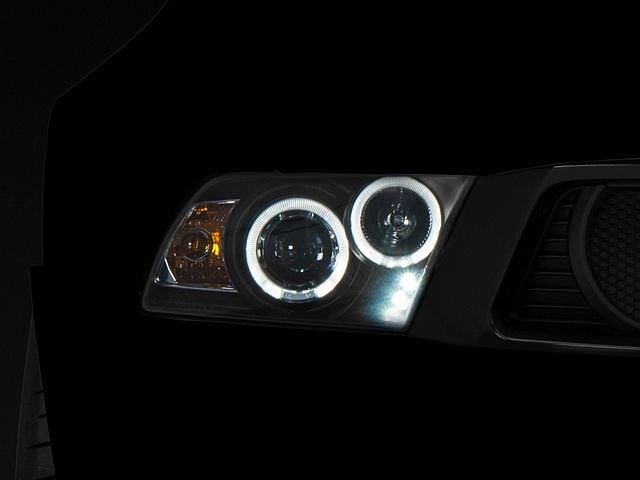 Dual Halo Projector Headlights; Black Housing; Clear Lens (10-12 Mustang w/ Factory Halogen Headlights)