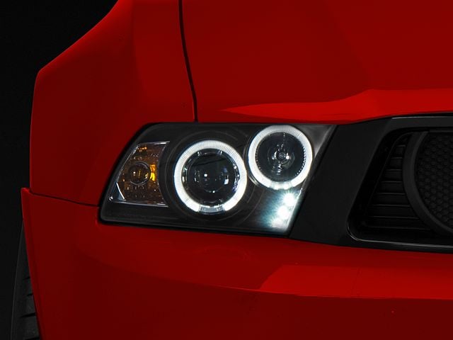 Dual Halo Projector Headlights; Black Housing; Clear Lens (10-12 Mustang w/ Factory Halogen Headlights)