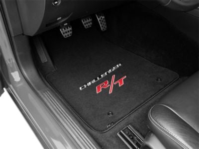 Lloyd Velourtex Front Floor Mats with Challenger and Silver RT Logo; Black (11-23 Challenger, Excluding AWD)