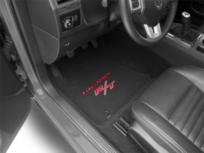 Lloyd Velourtex Front and Rear Floor Mats with Challenger and Red RT Logo; Black (11-23 Challenger, Excluding AWD)