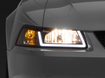 LED Bar Factory Style Headlights; Matte Black Housing; Clear Lens (99-04 Mustang)